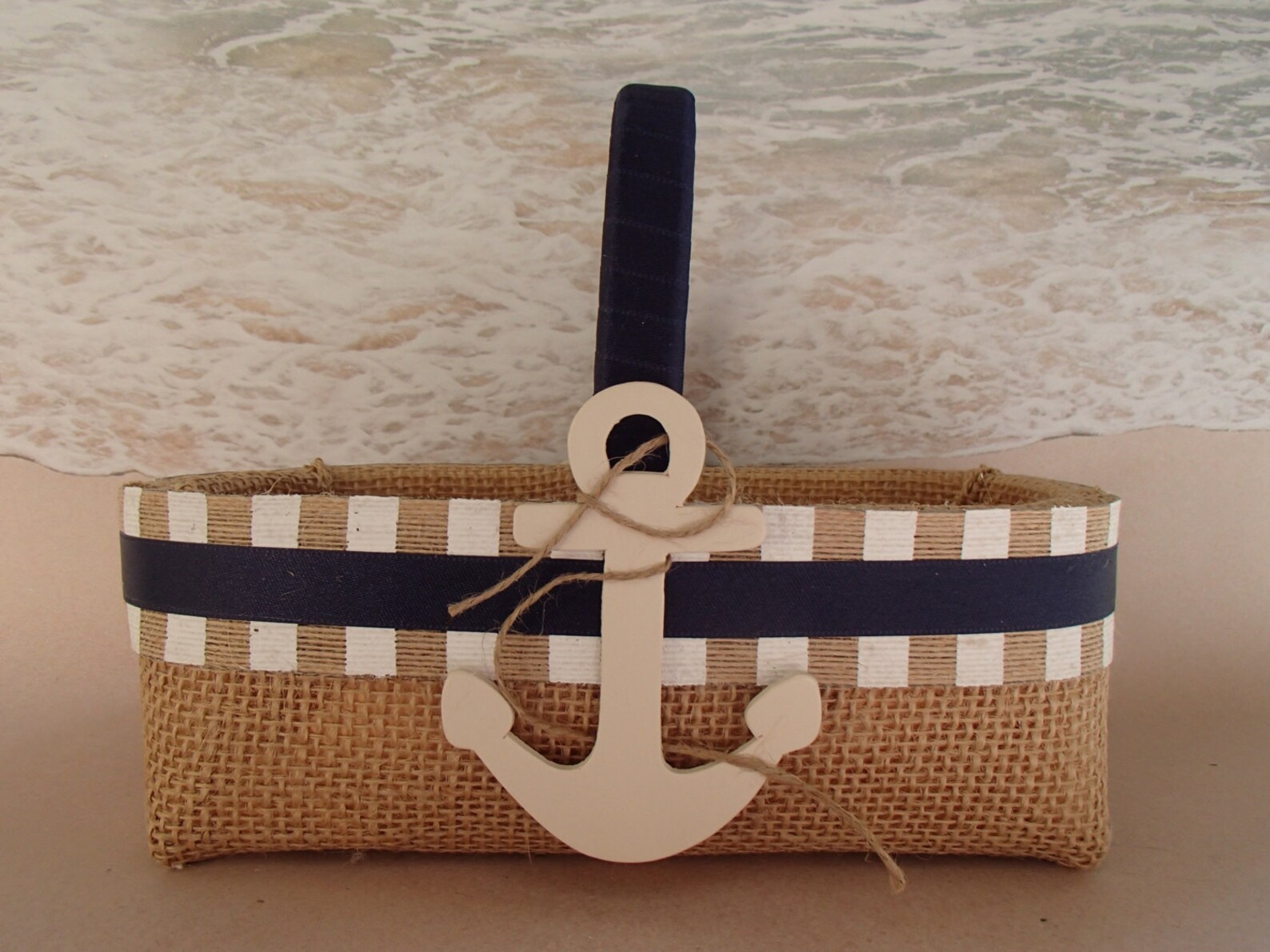 Navy Blue Nautical Flower Girl Basket Anchor Royal Beach Etsy
