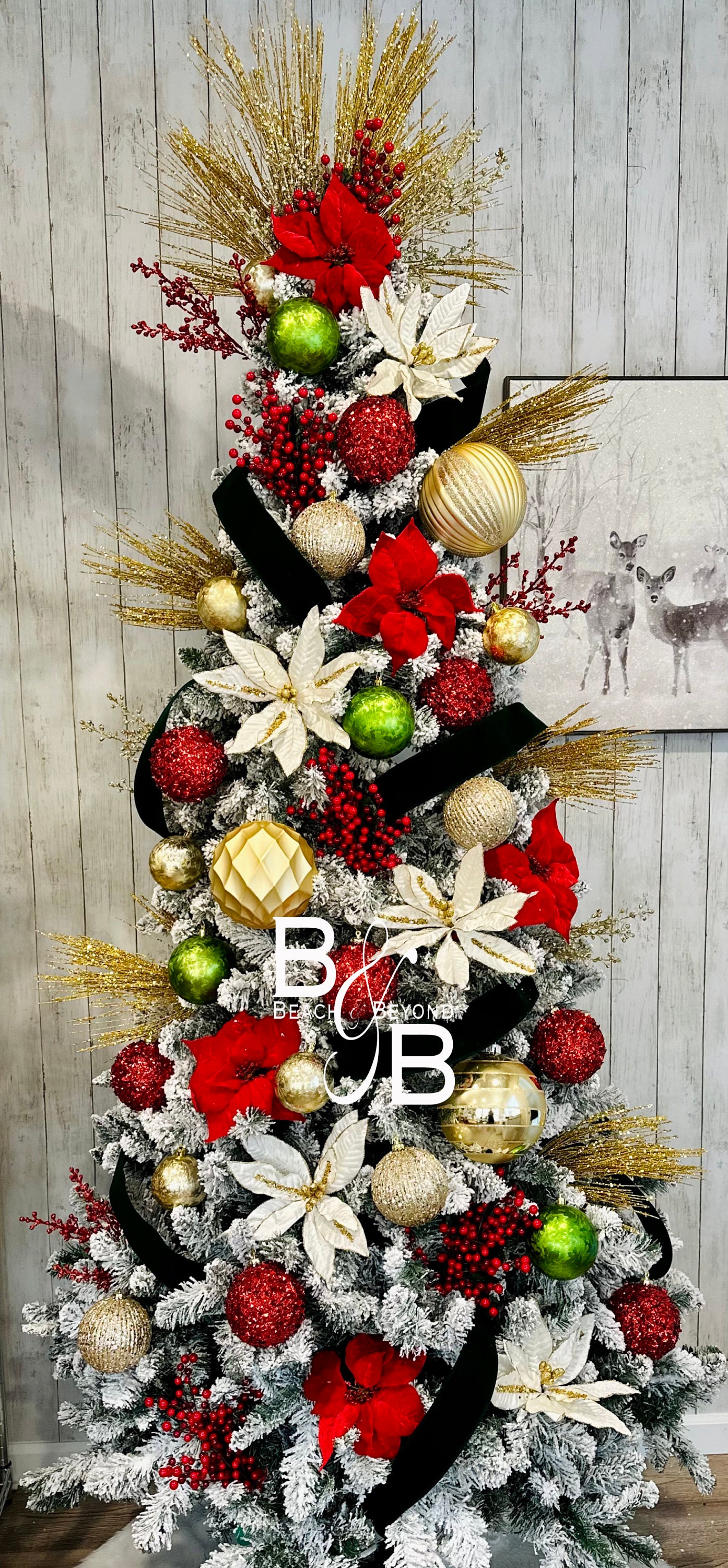 Kit de árbol de Navidad rojo, dorado y verde, paquete de árbol clásico que  incluye adornos, púas y adorno para la punta. Kit de árbol con adornos  dorados para decorar la caja, image size:1394x3000