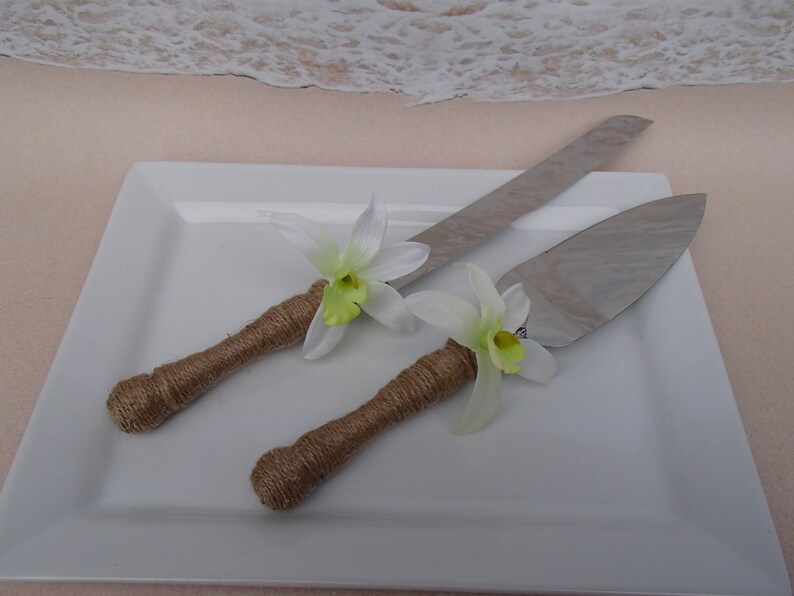Lily Cake Knife & Server Set Burlap Twine With White and Etsy