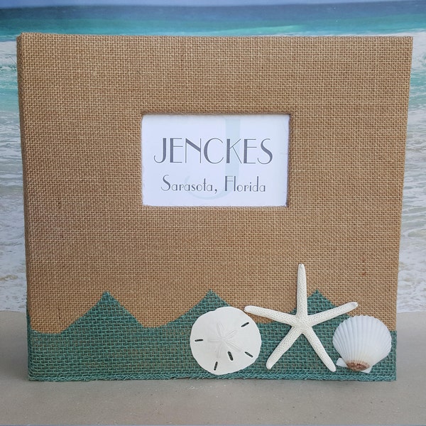 Beach Scrapbook or Photo Album - 12x12-Choice of Colors-Custom Monogram- Wedding Guest Book Scrap Photo Booth Burlap Memory Gift Starfish