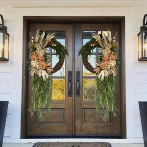 Neutral Fall Hydrangea & Pumpkin Wreath, Fall Grapevine, Double Door Wreath, Hydrangea Wreath, Front Door Decor, front fall neutral wreath