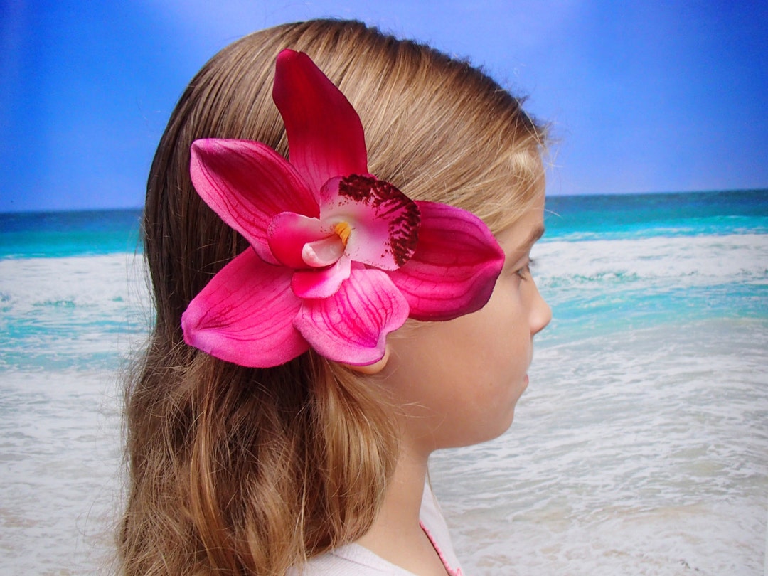 Fucshia Orchid Flower Hair Clip - Hawaiian Beach Wedding Pink