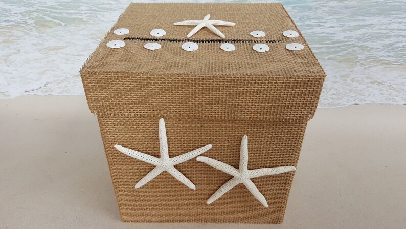 Starfish Beach Card Box - (Wedding, Shower, Birthday, Etc) Money Box Cardbox Star Fish shops Nautical Coastal Hawaiian - Burlap Rustic Shabby Chic