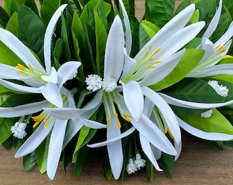 Flower Crown Haku headband- silk expandable Maile leaf crown with spider lilies and baby’s breath - Hawaiian Tahitian head crown lei white