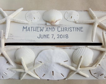 Custom Beach Card Box -Personalized in your choice of color- Starfish Sand Dollars Shells Money Box Cardbox Wishing Well Chest Cards Wedding