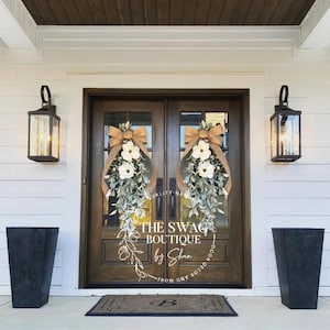 Magnolia & Lamb’s Ear Swag; Magnolia Swag; Teardrop Door Hanger Spring Summer Year Round Everyday Wreath farmhouse decor, double door wreath