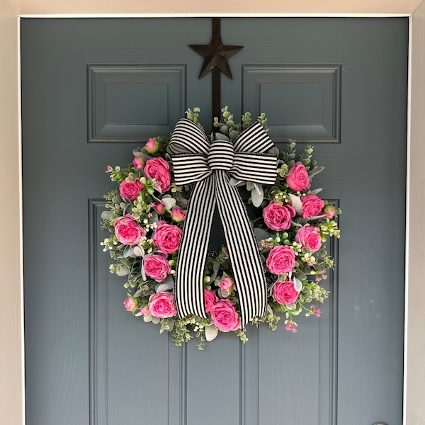 Peony Wreath, Every Day Wreath, Double Door Wreaths, Swag, peony flowers eucalyptus lambs ear, front door wreath, Pink Peonies spring summer