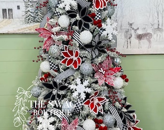 Tree Kit Crimson Nutcracker Christmas - Red, Black, White, Silver -Bundle inc ornaments, picks, topper- decorate Xmas kit box decorations