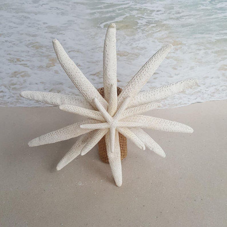 Starfish Tree Topper Rustic Coastal Nautical Beach Christmas Ornament Xmas Beach Tropical pick stem coast beachy tree top wood image 5