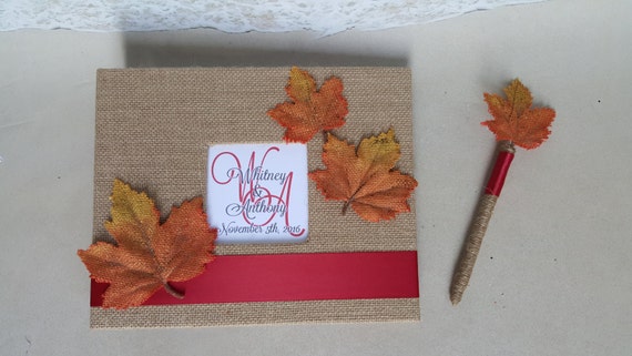 Fall Guest Book /& Pen Set Rustic Burlap Leaves Leaf Guestbook Pen Wedding, Shower, Birthday, Anniversary, Etc Choice of colors-
