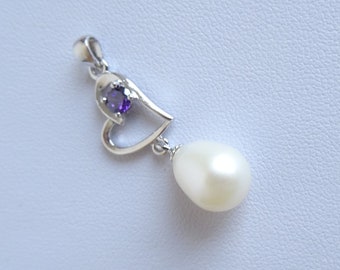 Delicate 925 silver pearl pendant with zirconia sterling silver with or without necklace