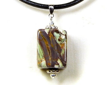 Vintage Gemstone Necklace Healing Stone Necklace Imperial Opal with Leather Chain