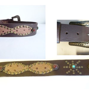 Leather belt Genuine leather studded belt Western belt Decorated with glass beads or semi-precious stones Handmade