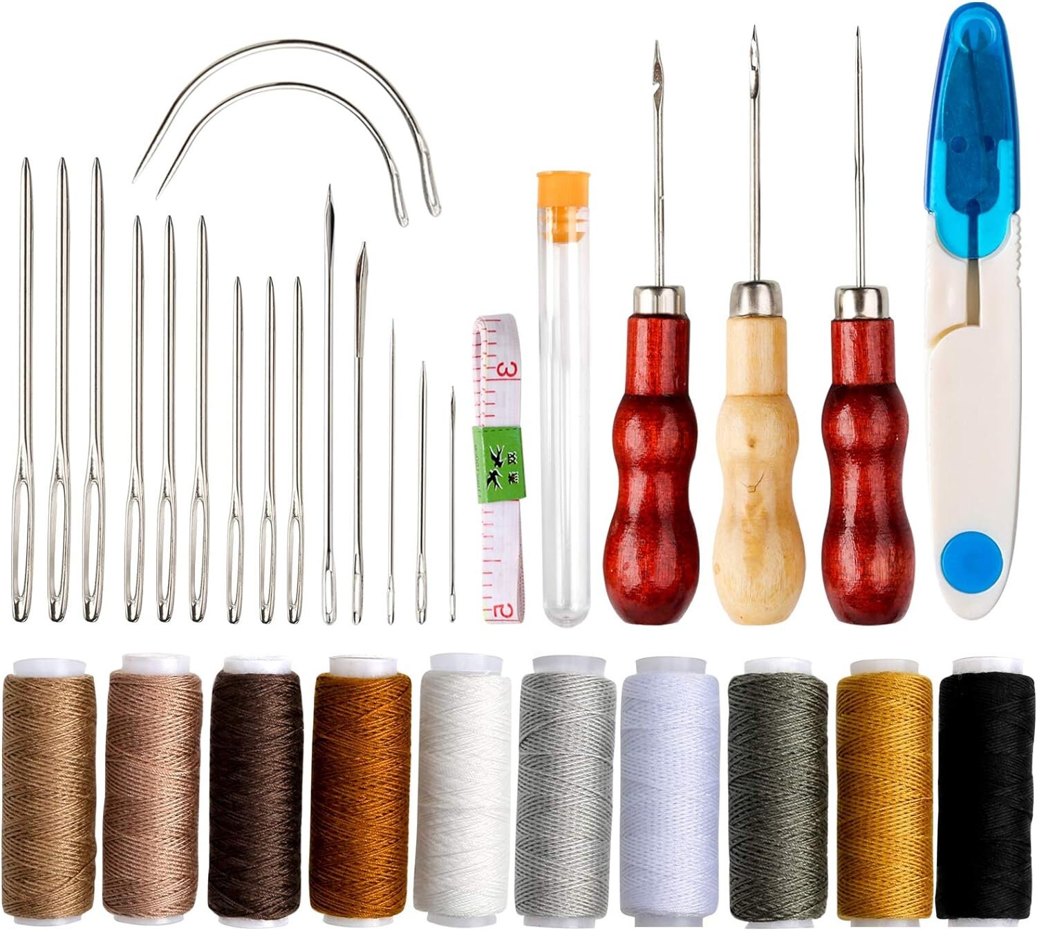 28 Piece Leather Sewing Kit, Leather Work Kit With Big Eye Sewing Needles,  Waxing Thread, Leather Upholstery Repair Kit 