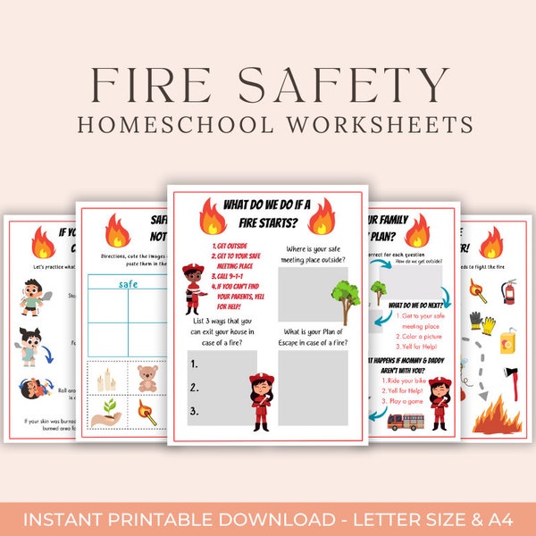 Fire Safety Worksheet, Homeschool Fire Safety, Homeschool Worksheets, Teach Fire Safety, Early Childhood Learning, Printable PDF