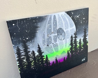Death Star Acrylic Painting – Star Wars Sci-Fi Pop Art (20x16)