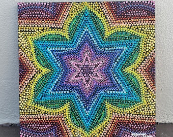 Mandala Dot Painting on Canvas: 10x10 Original Acrylic Boho Wall Art