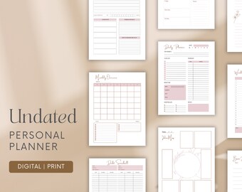 Undated Personal Planner: Daily, Weekly, Monthly (Digital Download)