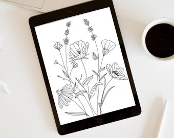 Floral Coloring Page: Hand-Drawn Flower Designs (PDF Download)