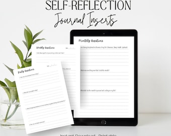 Self Reflection Journal Inserts: Minimalist Daily, Weekly, Monthly (Printable PDF)