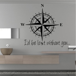 Muursticker kompasroos met I zou verdwaald zijn zonder jou quote - sticker kompasroos - kunst aan de muur kompasroos - kompas voor reizen