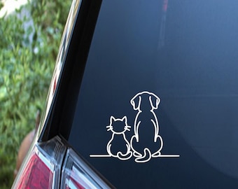 Süßer Hunde und Katzen Aufkleber - Katzenbesitzer-Autoaufkleber - Katzen- und Hundefensteraufkleber - Hundeaufkleber für Auto - Kleiner Hundeaufkleber - Katzenmama-Autoaufkleber
