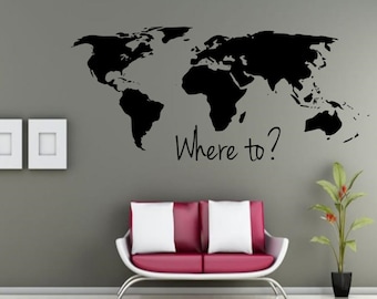 Large World Map Decal -Where to?- Wall art - Home Decor - Living Room - Bedroom - Office - Gift Idea