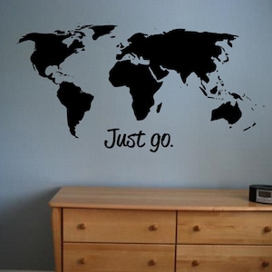 Weltkarte mit Just go - Weltkarte Aufkleber - Weltkarte Aufkleber - Weltkarte Wandtattoo - Große Weltkarte