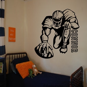 Vinilo decorativo de jugador de fútbol americano personalizado - Vinilo de fútbol americano - Vinilo infantil de fútbol americano - Vinilo infantil personalizado - Arte mural de fútbol americano