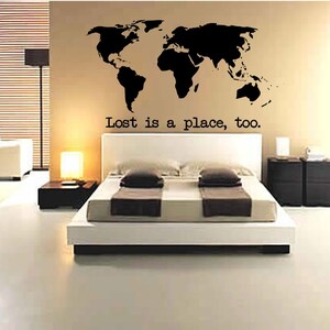 World Map Loss ist auch ein Ort. Wandtattoo mit Spruch - Weltkarte Wandsticker - Weltkarte Wandsticker - Große Weltkarte