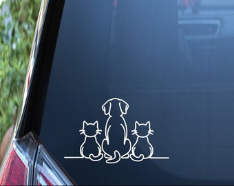 Zwei Katzen ein Hund Aufkleber - Autoaufkleber Katzenbesitzer - Katzen- und Hundefensteraufkleber - Hundeaufkleber fürs Auto - Katzenaufkleber - Katzenmama-Autoaufkleber