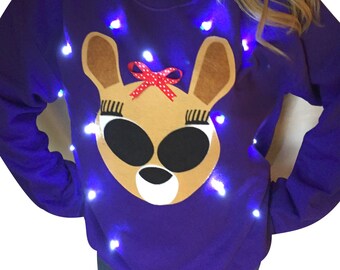 Light Up UGLY CHRISTMAS SWEATER - Cute Reindeer!!!  (Also available in Hoodie and Kid's Sizes!)   _____**Fast Shipping**_____