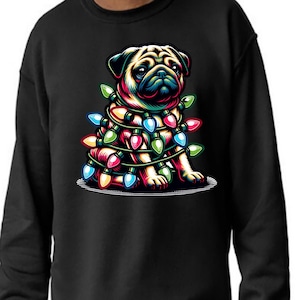 Pug Christmas Sweater - Pug Christmas Sweater - Pug Dog Christmas Sweater - Christmas sweater for dog owner - Lights - Unisexual - Dog Owner