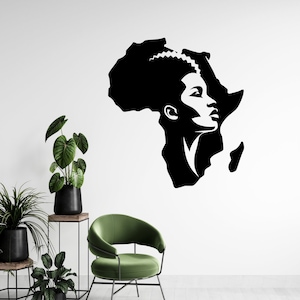 Afrika Aufkleber - Afrika Aufkleber - Landkarte von Afrika Wandtattoo - Landkarte von Afrika mit Frau Abziehbild Afrika - Wandtattoo Afrika - Umriss von Afrika - Afrika