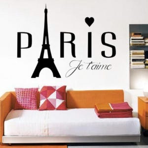 Vinilo decorativo &quot;París, te amo&quot; - París, te amo - Torre Eiffel - Arte mural - Francia - Decoración de pared de alta calidad para el hogar