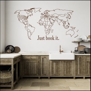 Große Weltkarte Wandaufkleber mit umrandeten Ländern und USA- Weltkarte Aufkleber - Weltkarte Wanddekoration - Just Book It