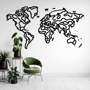 Weltkarte Umriss Aufkleber - Große Weltkarte Swirly - Wandtattoo - Wandkunst - Große Karte Aufkleber - Weltkarte Aufkleber - Große Wandaufkleber