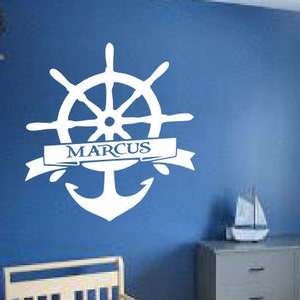 Personalized Boat Anchor and Wheel Wall Decal - Custom Name - Home Decor - Kids Room - Nursery - Gift Idea - Living Room - Office - Cottage
