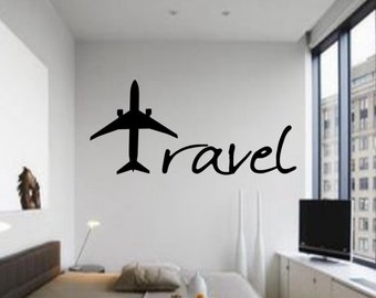 Travel Wall Decal - Travel with plane decal - Travel with Plane - Travel Decal