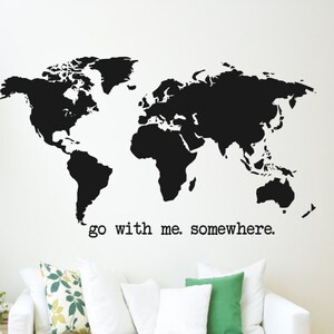 viens avec moi. quelque part.  - Grande décalcomanie de carte du monde - Art mural - Décoration d'intérieur - Salon - Chambre à coucher - Bureau - Idée cadeau