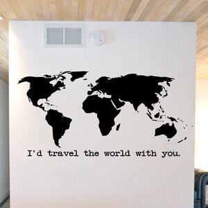 Weltkarte mit I würde reisen Sie die Welt mit Ihnen Wandtattoo - Wandtattoo Weltkarte - Weltkarte Wandtattoo - Weltkarte Wandbild