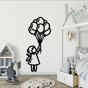 Girl with Balloons Wall Decal - Kids Room - Gift Idea - Nursery - Wall Decor - Home Decor - High Quality Vinyl Graphic - Girl with Balloons