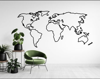 Weltkarte Umriss Aufkleber - Große Weltkarte - Wandtattoo - Wandkunst - Home Decor - Weltkarte Atlas - Große Weltkarte Umriss
