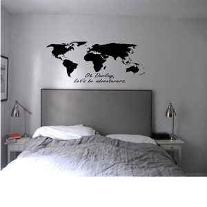 Oh Liebling let's be Abenteurer Landkarte mit Spruch Wandtattoo - Weltkarte Wandsticker - Weltkarte Wandsticker - Große Weltkarte Wandtattoo