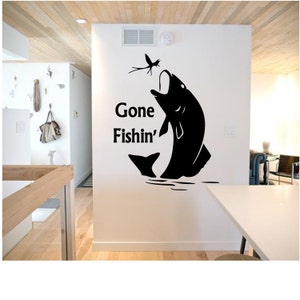 Gone Fishin&#39; Wall Decal - Bass Fishing Decal - Fishing Decal - Bass Fishing Gift - Gone Fishing Decal - Fishing Wall Art