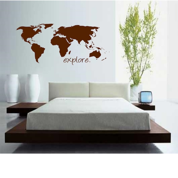 World Map with Explore Wall Decal - Custom Map Decal - Large Map Decal - World map Decal - Large Wall Map Decal