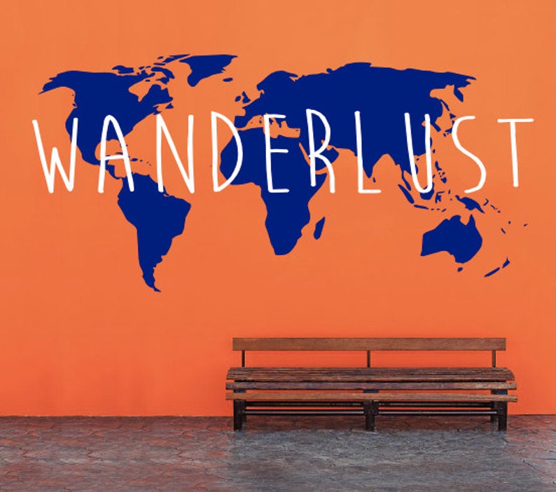 World Map Wanderlust Decal Home Decor Living Room Etsy