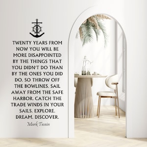 Mark Twain Quote Wall Decal - Twenty Years Decal - Mark Twain Decal - Adventure Decal - Mark Twain Gift - Mark Twain Art - Motivation Stick