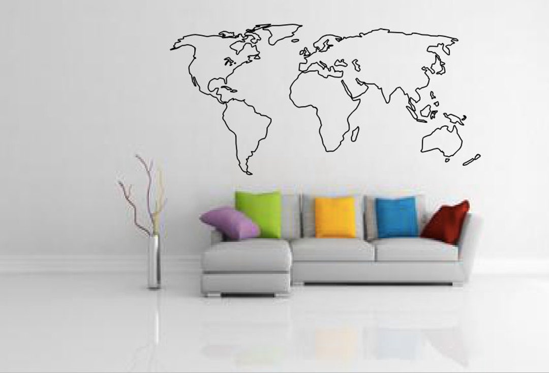 World Map Outline Decal Large World Map Wall Decal Wall - Etsy