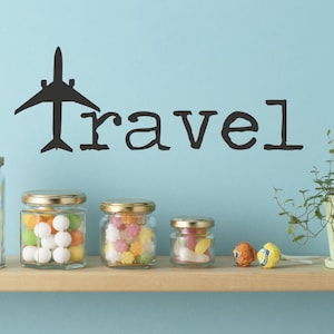 Travel Wall Decal - Typewriter Font - Travel with plane decal - Travel with Plane - Travel Decal - Wanderlust Decor - Gift Idea - Macbook